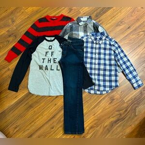 Wrangler boys 12 jeans. 10/12 Sweater, long sleeve tee and two button up shirts.
